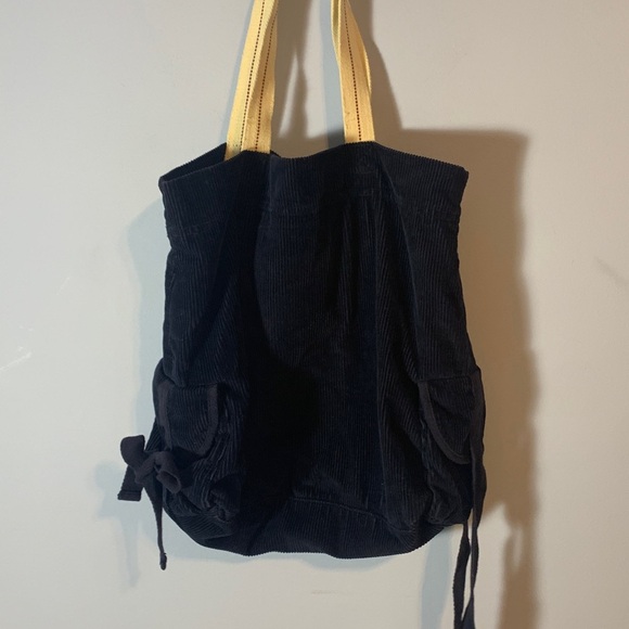 Hollister Navy Corduroy Tote Bag with White Straps appliqué logo side tie holder - Picture 7 of 8